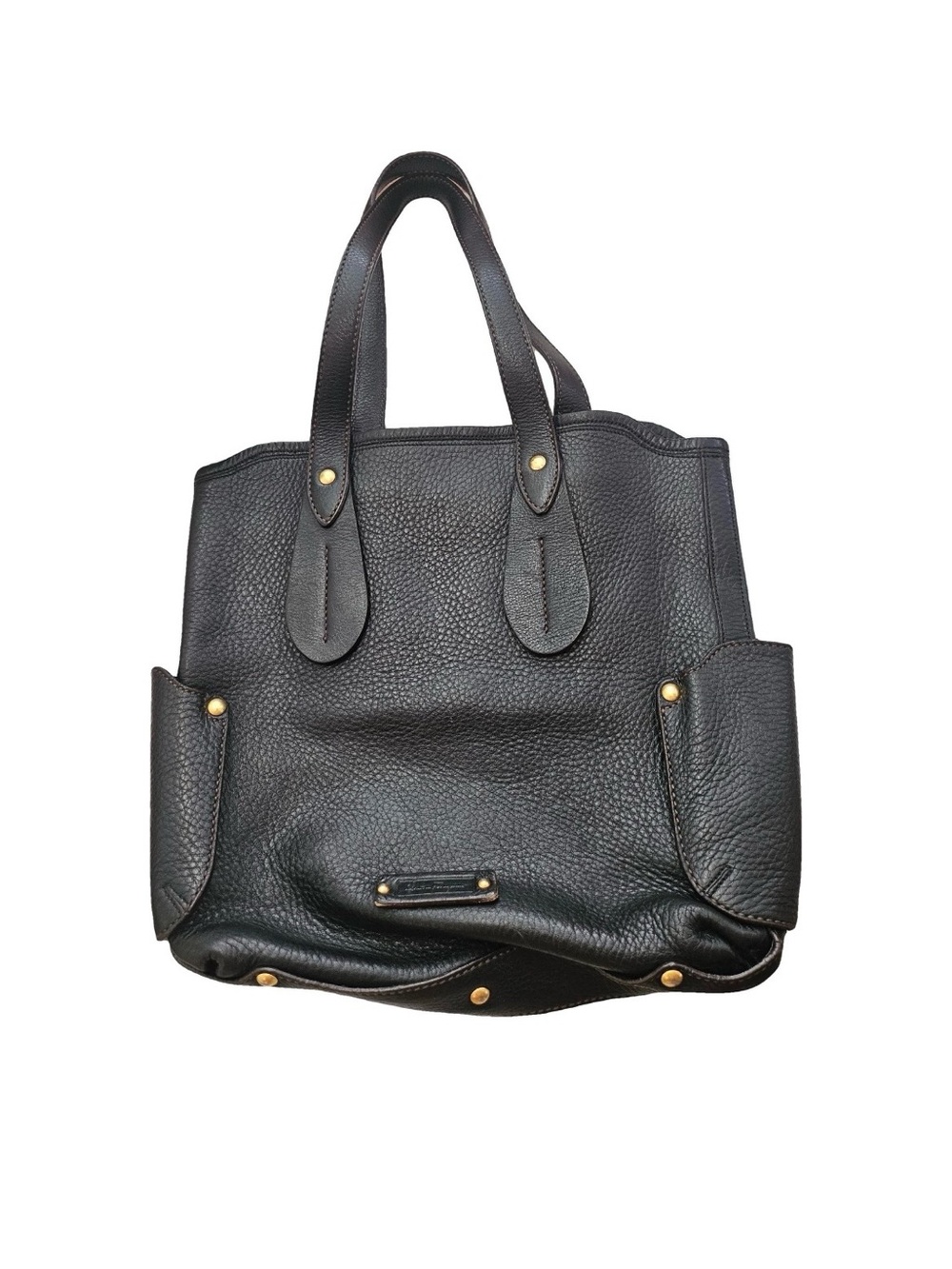 Salvatore Ferragamo Black Pebbled Leather Tote with Gold Hardware